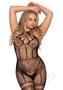 Leg Avenue Net And Lace Strappy Halter Bodystocking With Rhinestone Accents - O/s - Black